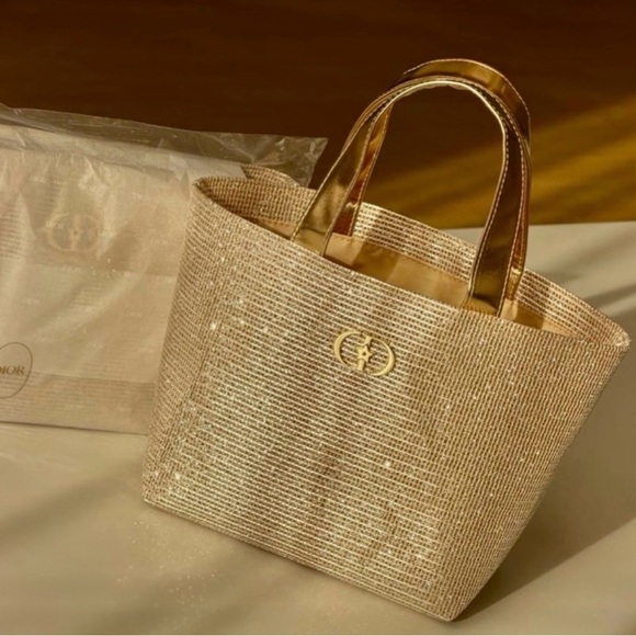 Dior Handbags - Dior makeup Gold Woven Bag with Metallic Handles GWP